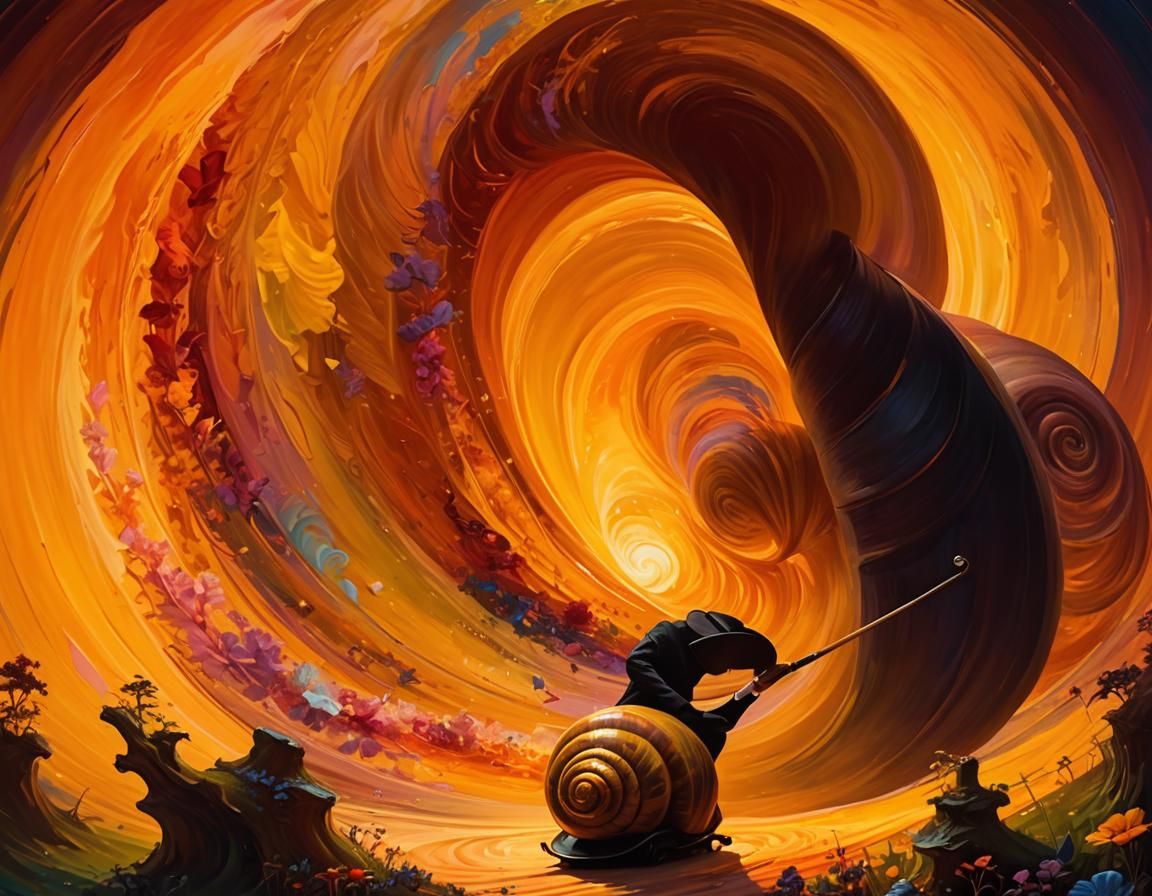 Impressionist Dreamscape: Snail Rider in a Vortex