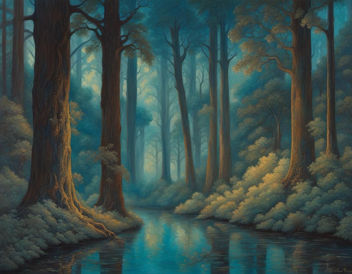 Mystical Twilight Forest with Bioluminescent Flora