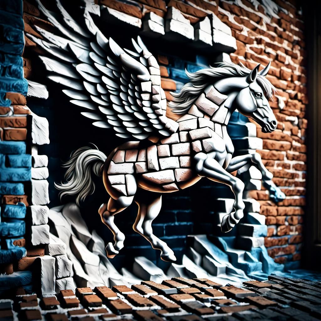 Pegasus Breaks Through a Brick Wall: Hyperrealistic Chalk Sk...