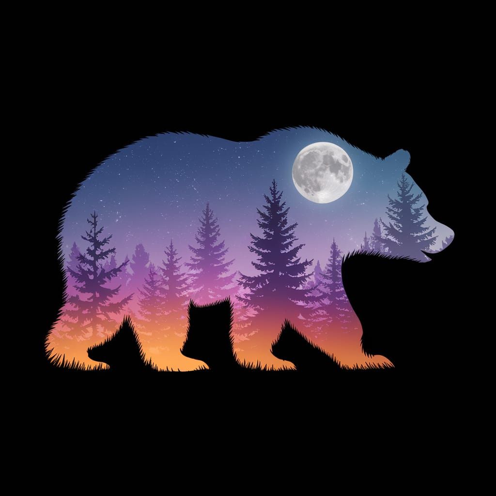 Moonlit Bear Silhouette in a Dreamlike Forest