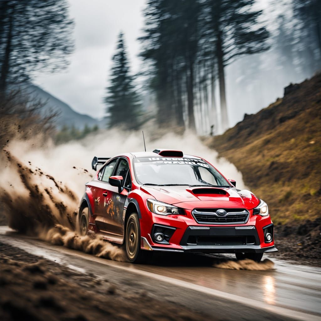 Turbocharged Subaru Rally Car Speeds Down Misty Mountain Roa...