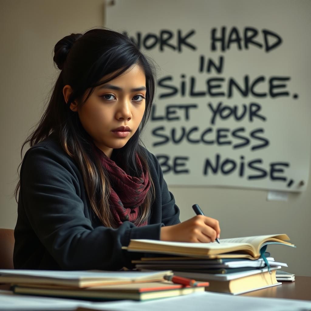 Woman Studying with Graffiti Art Background
