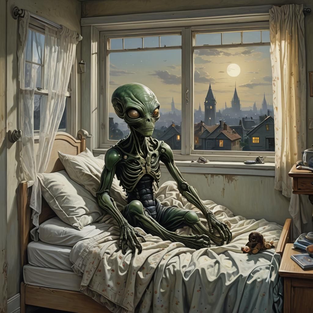 Macabre Alien Creature Outside Toddler's Window