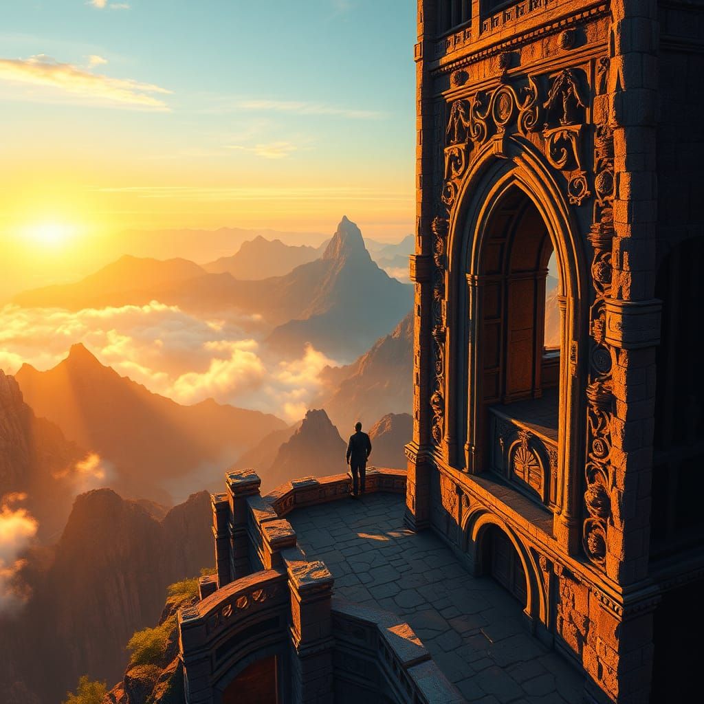 Mystical Tower Sunset: Cinematic Futurism Landscape