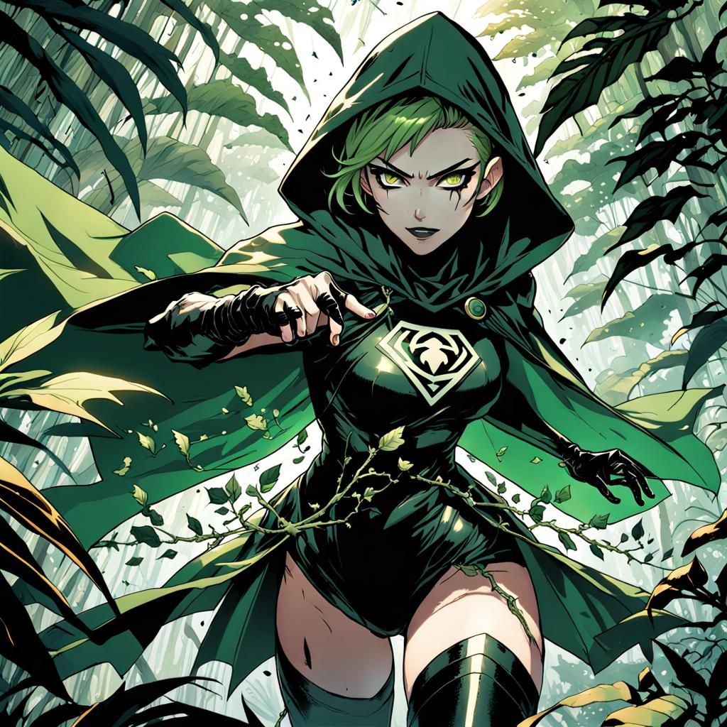 Green Haired Supervillain in Anime Style