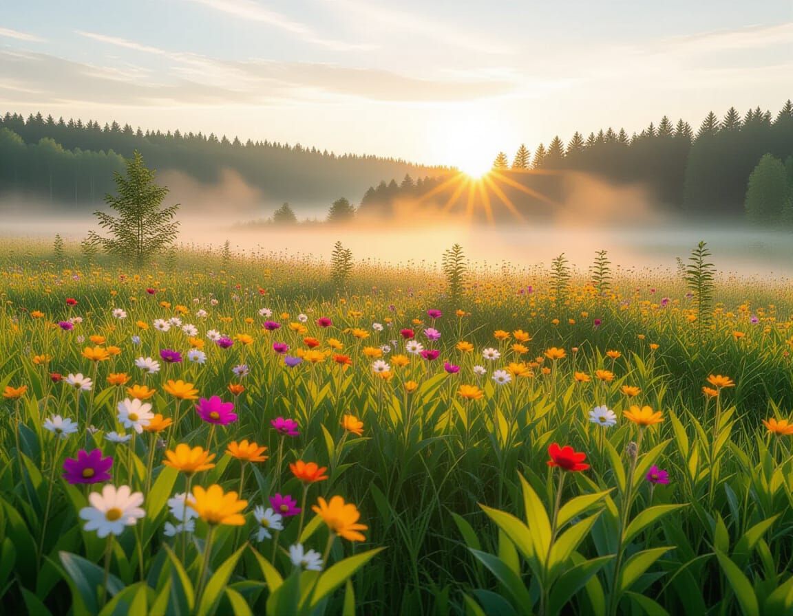 Misty August Morning Forest in Natural Light