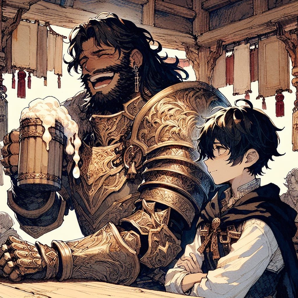 Fantasy Knight and Timid Cleric in Anime Style