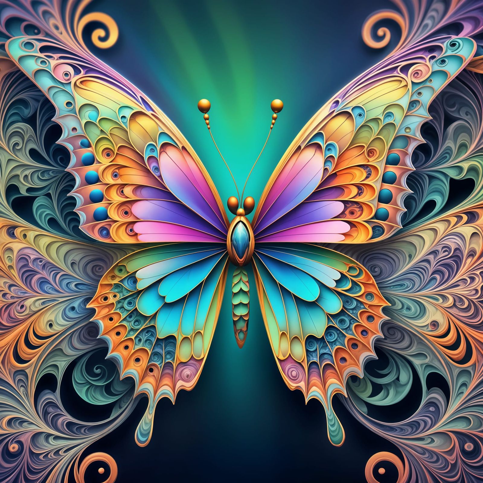 Fractal Butterfly with Zentangle and 3D Shading