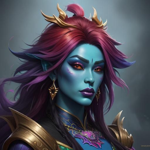 Rainbow Dragon Woman: Detailed Fantasy Art