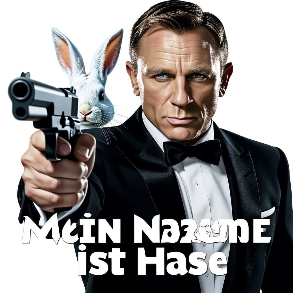 White Rabbit as James Bond Assassin Holding Gun