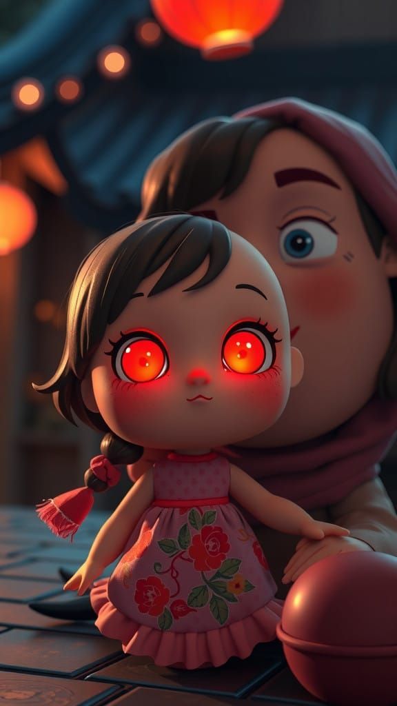 Charming Nighttime Encounter with a Cherubic Doll