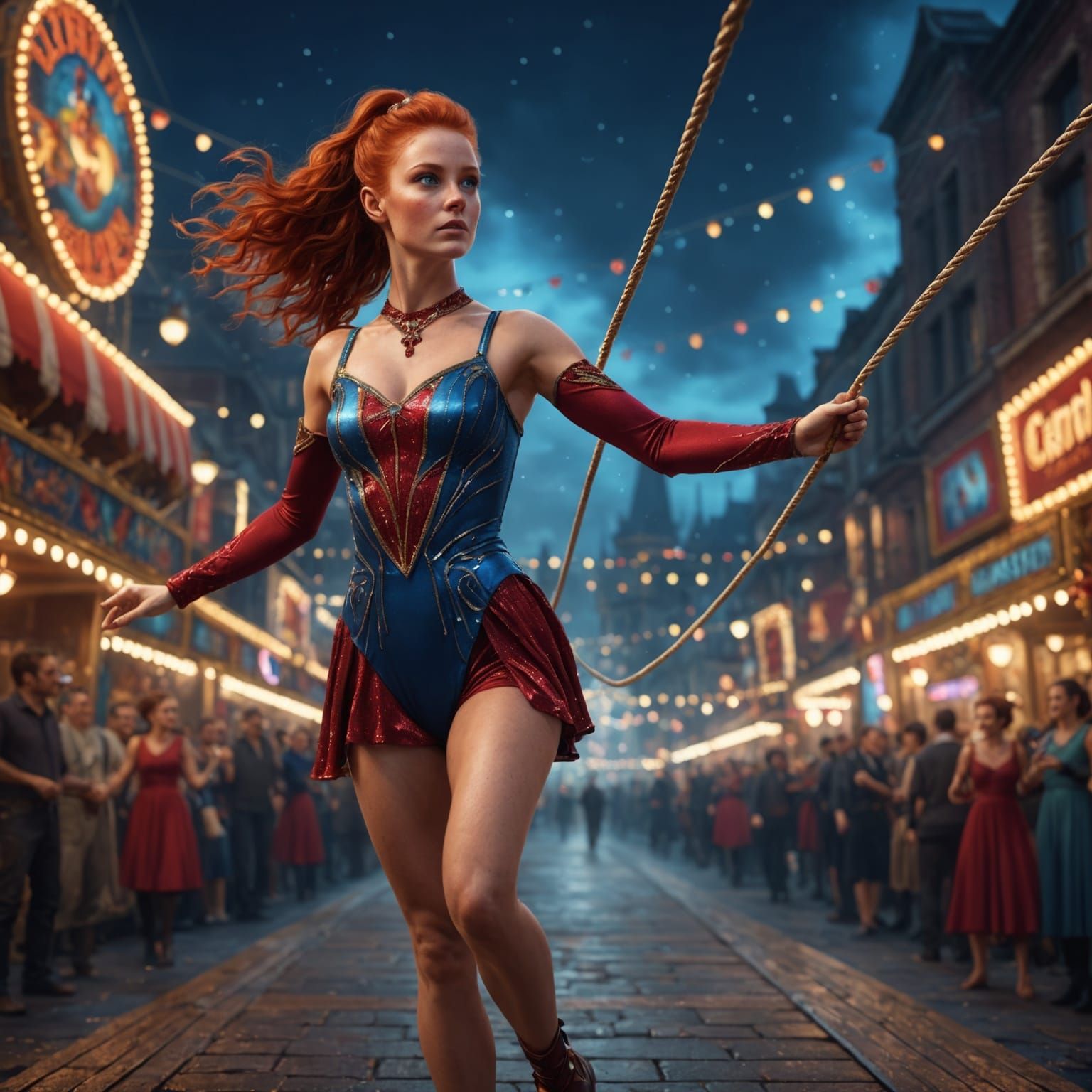 Carnival Tightrope Walker in Red Leotard