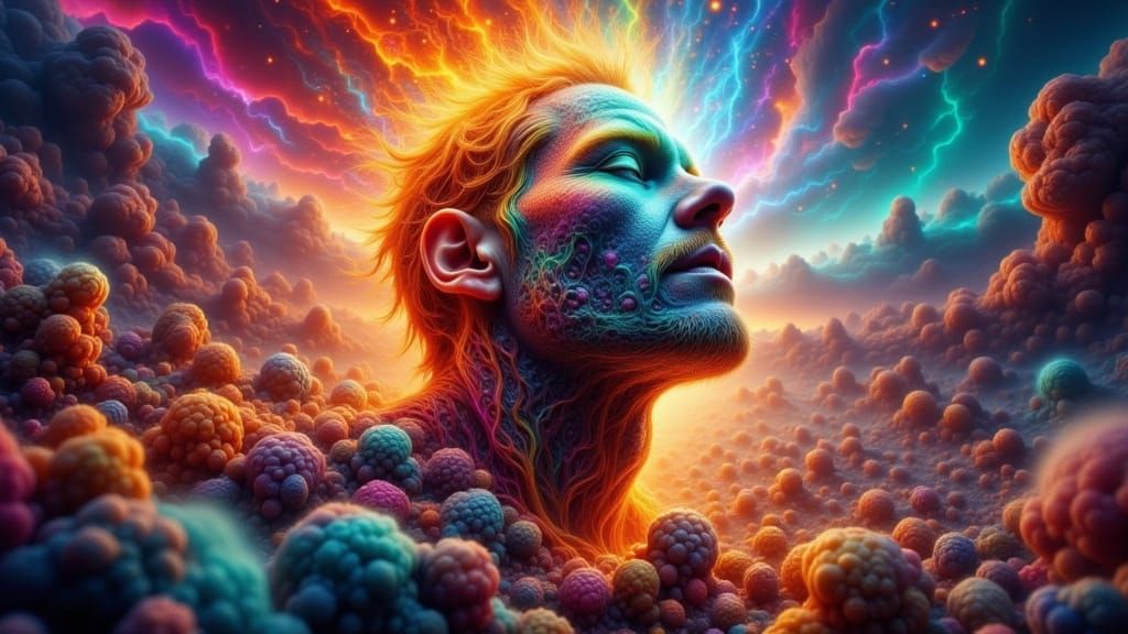 Rainbow Storm Explosion Forms Man's Fractured Face