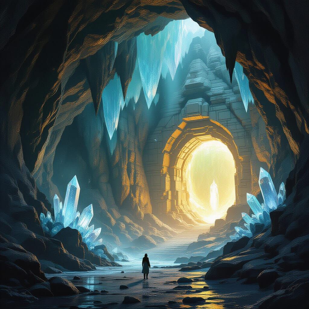 Mystical Crystal Cave Portal in Sci-Fi Style