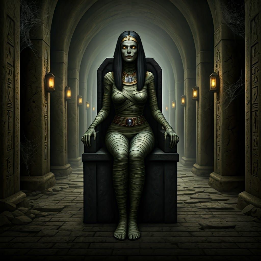 Elegant Mummy Queen in Dark Fantasy Necropolis