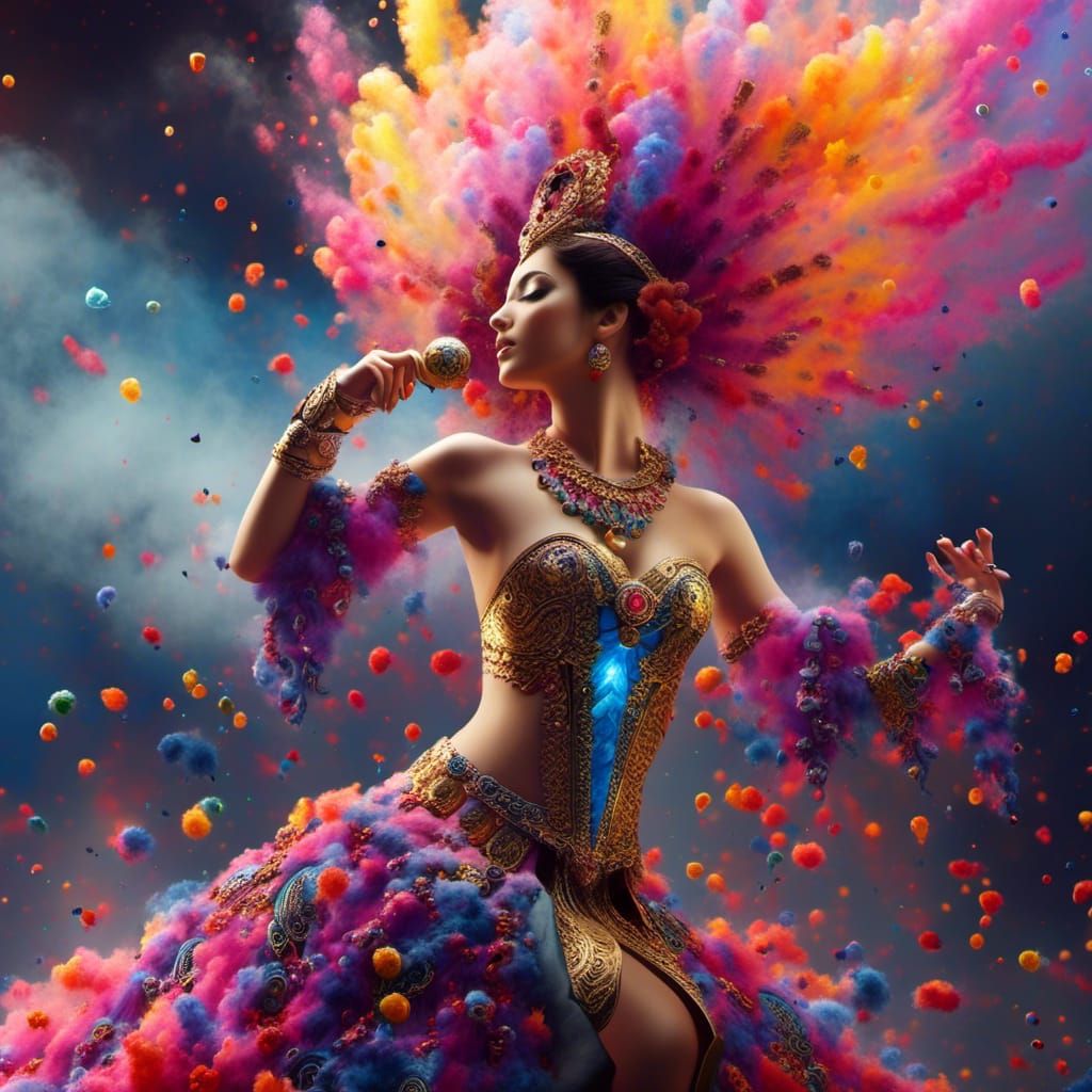 Female Genie Emerges as Multi-Colored Smoke