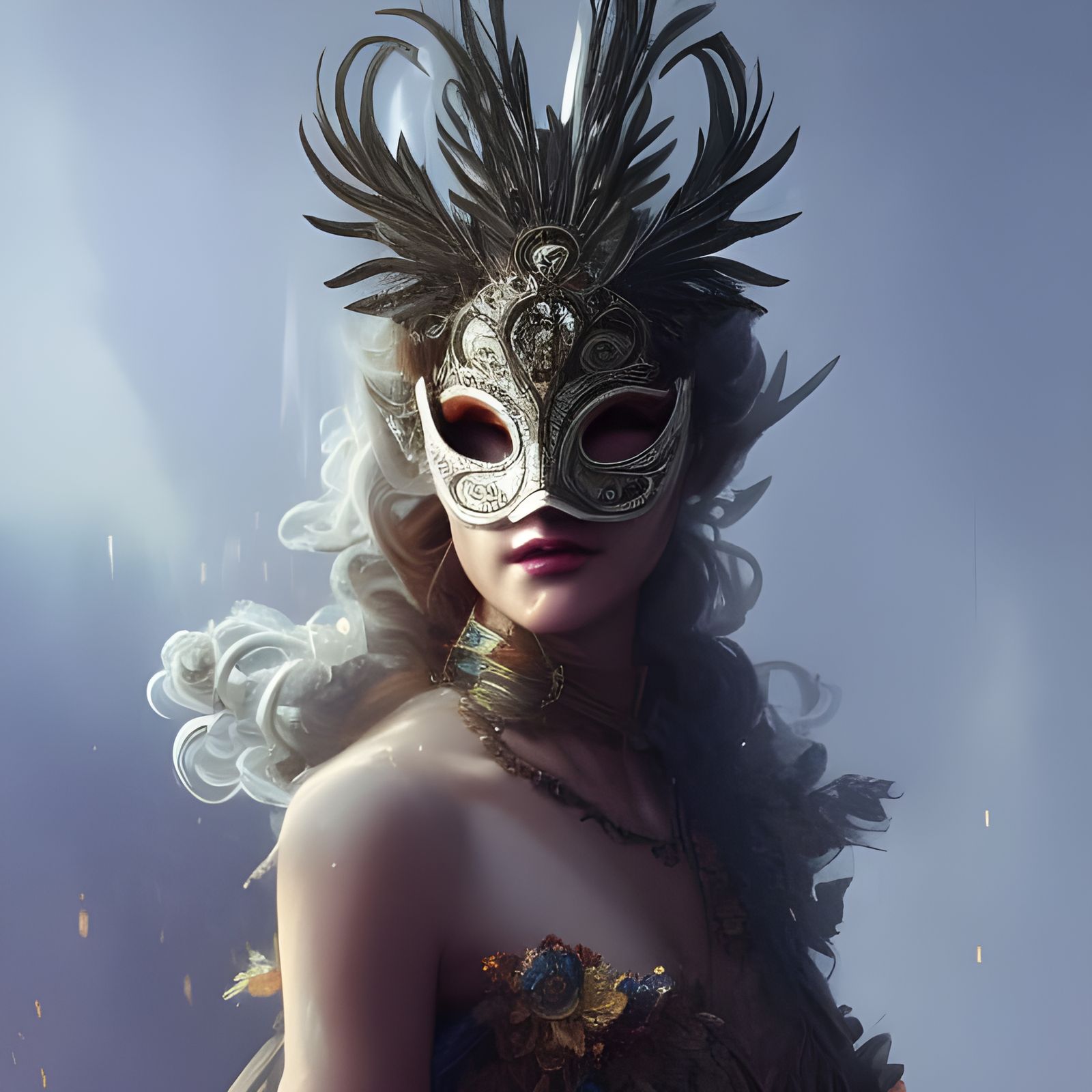 Woman in Masquerade Mask, Art Nouveau Style