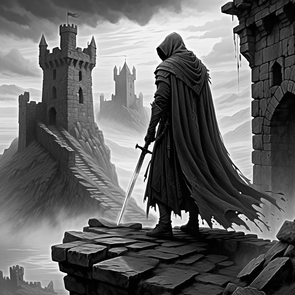 Fantasy Warrior with Two-Handed Sword, Pencil Sketch