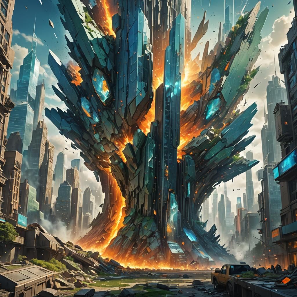Crystalline Entity Shatters Futuristic City in High Fantasy ...