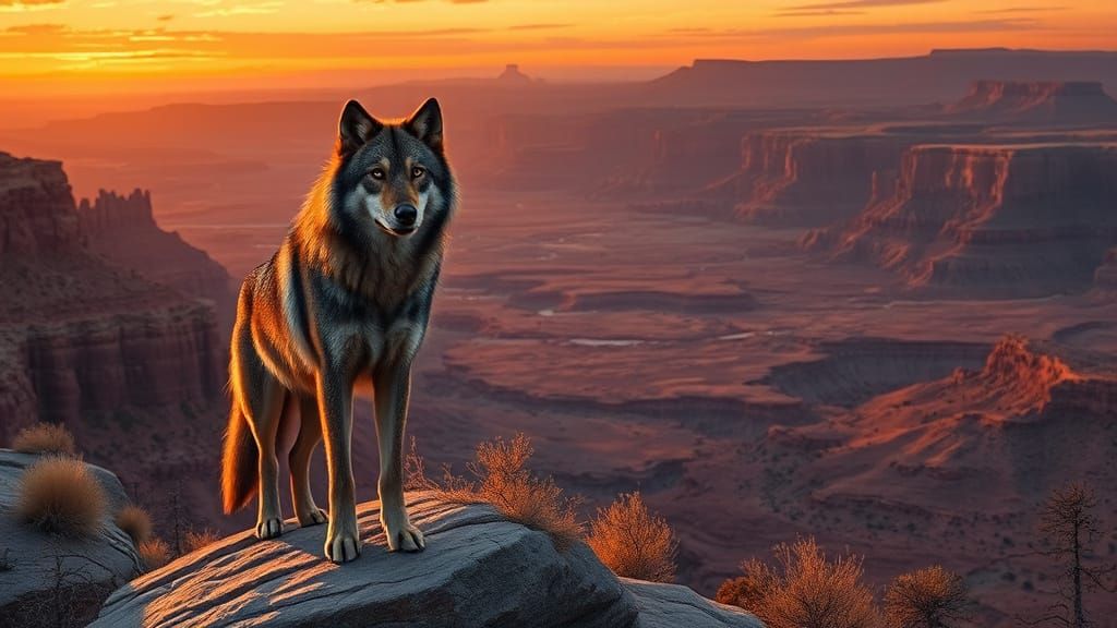 Lone Wolf on Windswept Mesa at Twilight