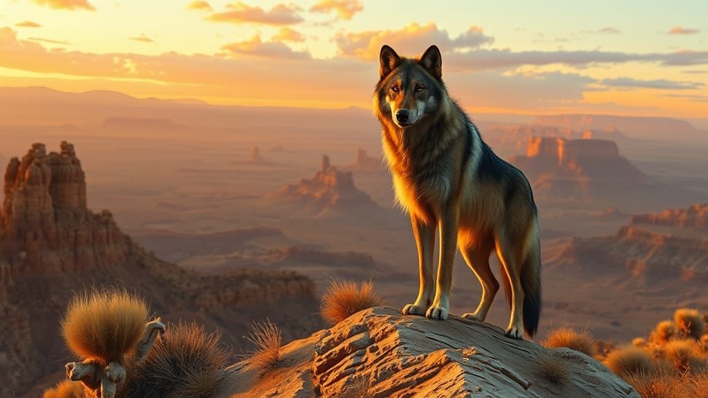 Lone Wolf on Windswept Mesa at Twilight