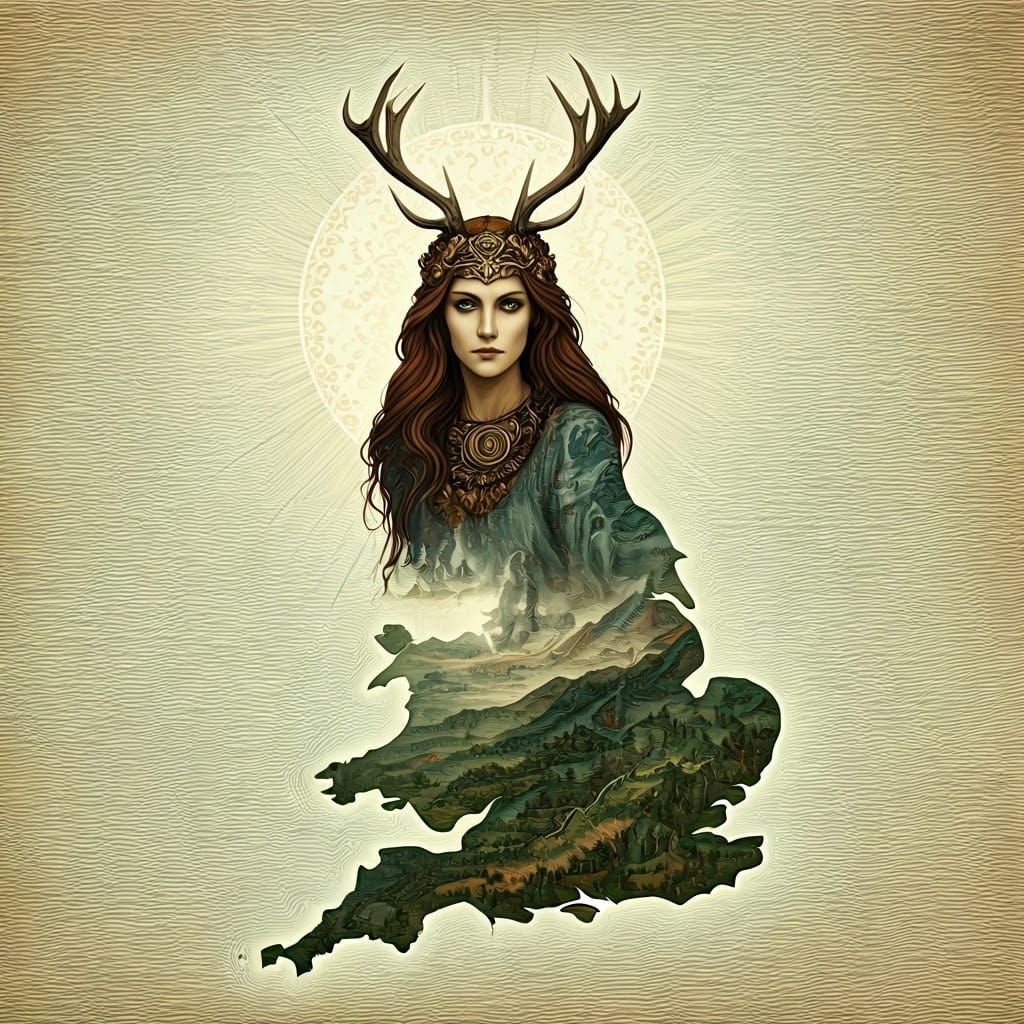 Morrigan and British Isles Topography in Rackham Style