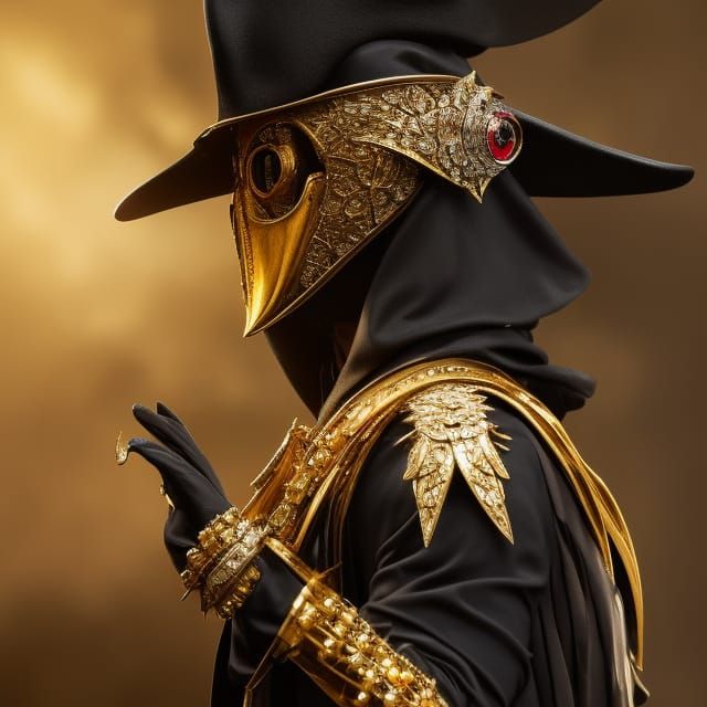 Plague Doctor in Raven Mask, Art Nouveau Style
