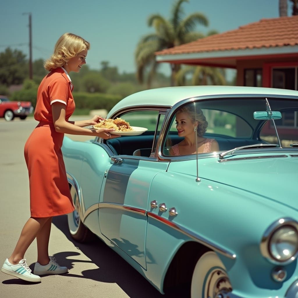 1950s Drive-In Scene in Photorealistic Style