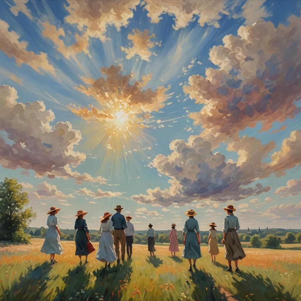 Impressionistic Sky Scene: Sharing Stories in Sunlight