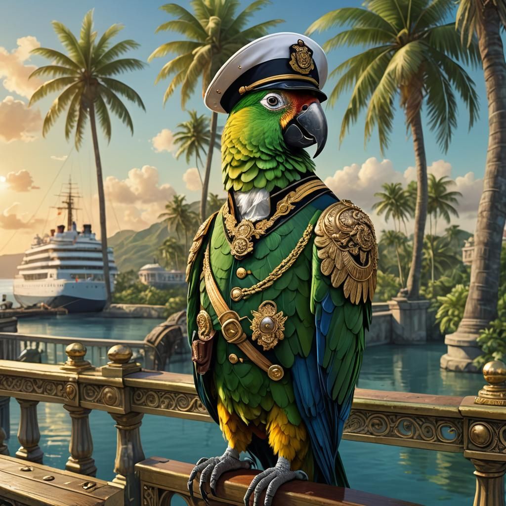 Parrot Captain on Tropical Titanic Island