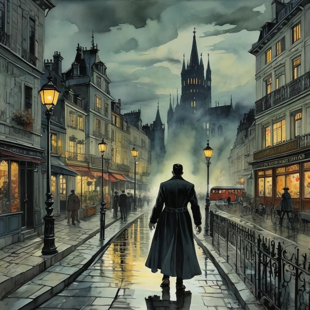 Dracula Hunts in Paris: Moody Watercolour Illustration
