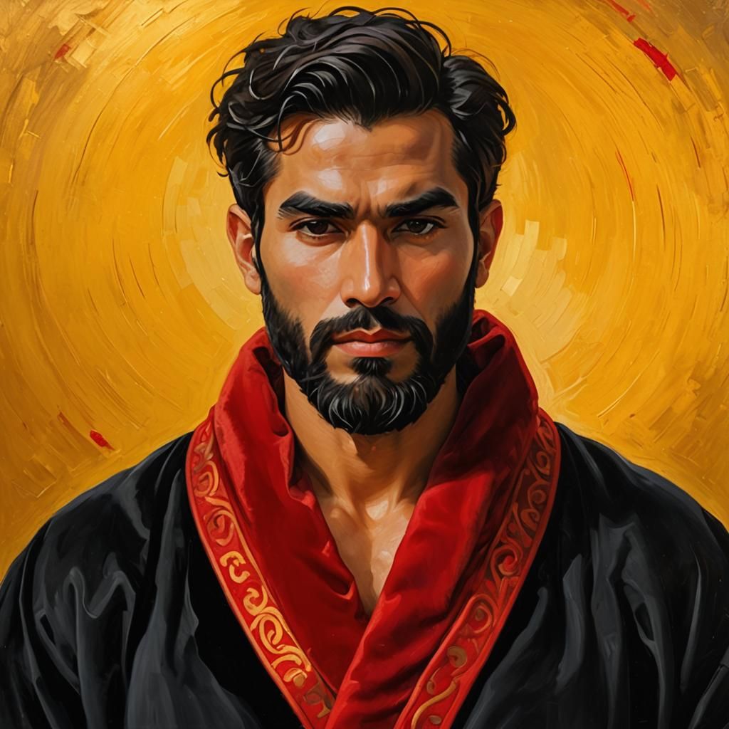 Bearded Man in Velvet Robe: Impressionist Oil Painting