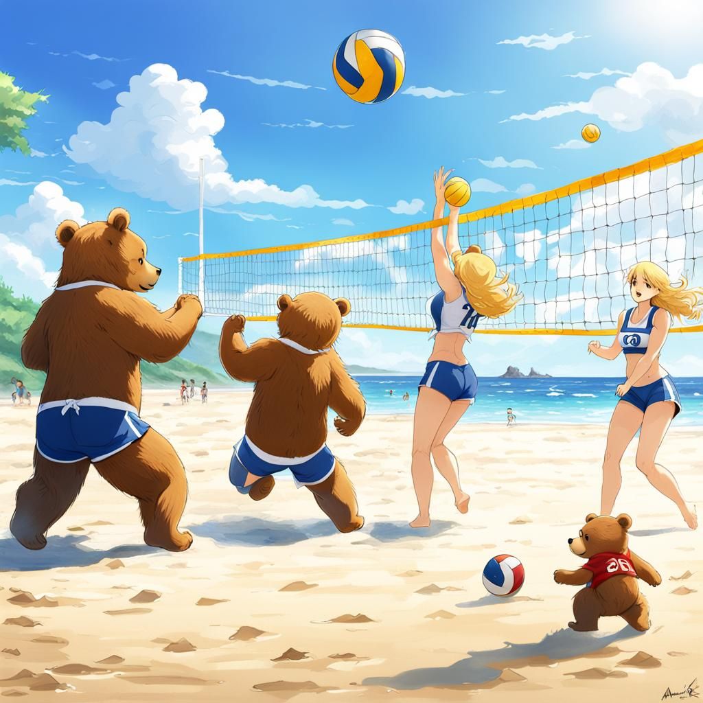 Goldilocks and the Three Bears at the Beach in Anime Style