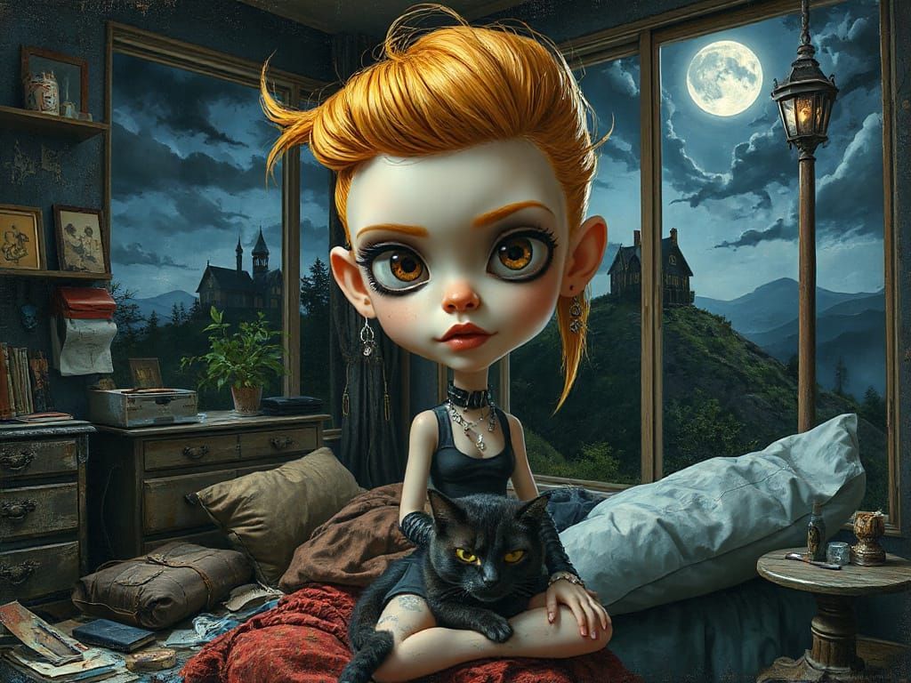 Whimsical Cartoon Caricature in Surreal Horror Style