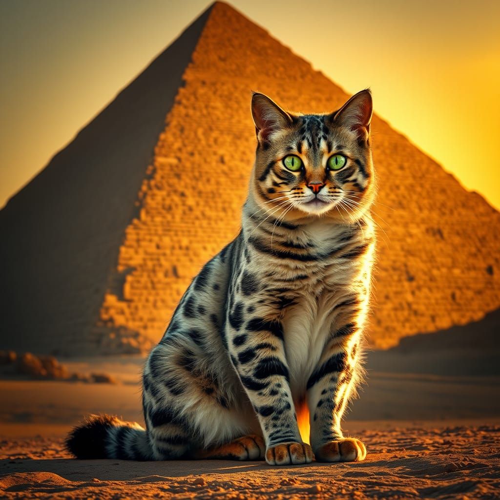 Regal Egyptian Cat Basks in Golden Desert Light