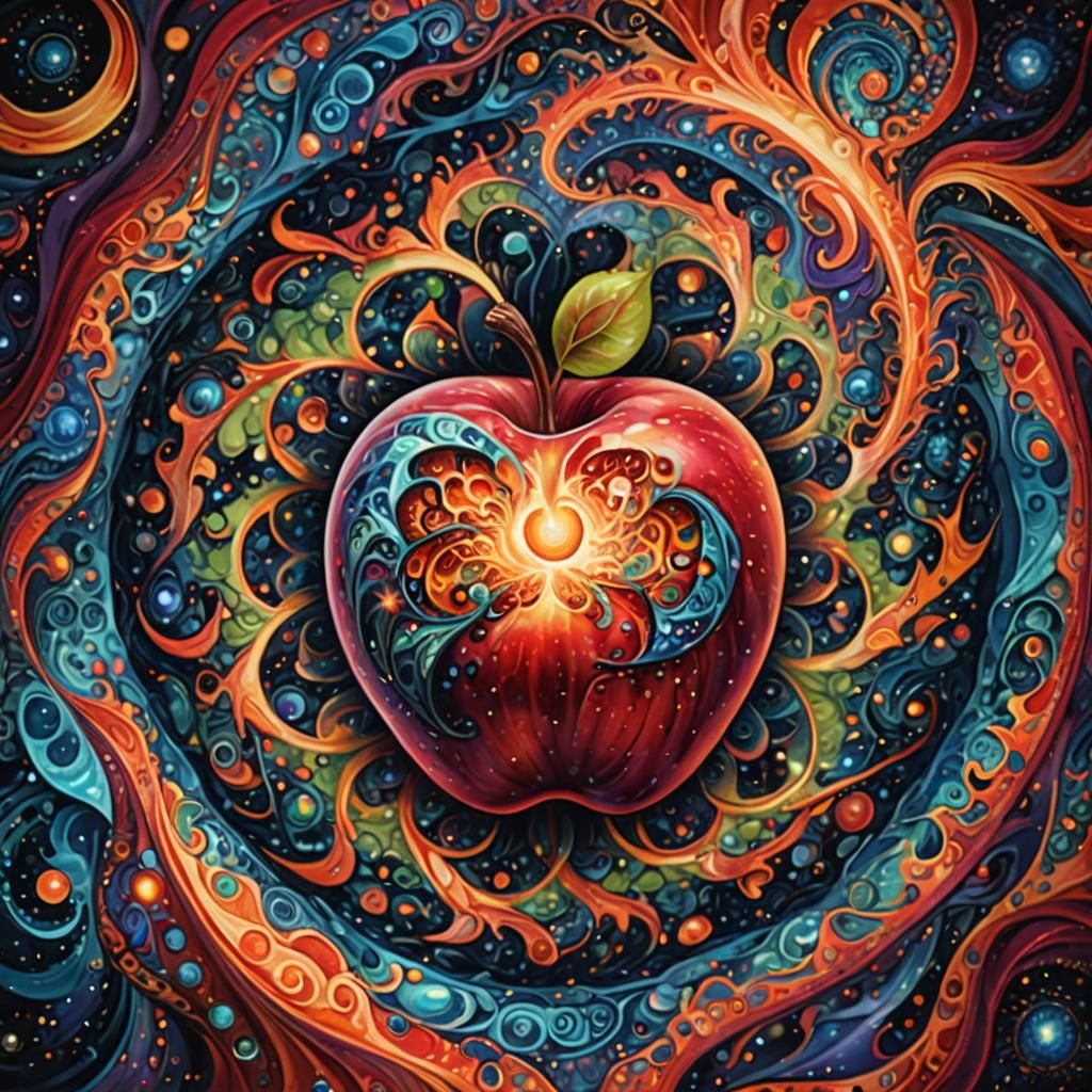 Cosmic Apple in Surreal Abstract Expressionist Style