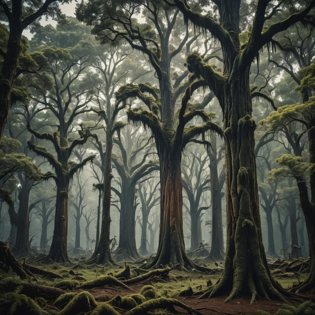 Dramatic Trees Crying on Earth: Cinematic Film Still