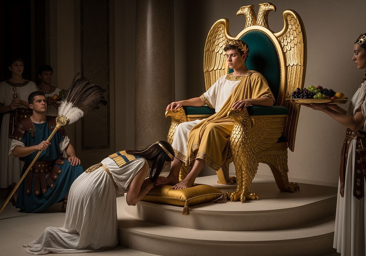 Roman Emperor on Eagle Throne in Lavish Palace