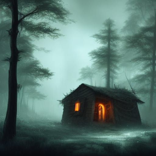 Scary Shack in Dark Forest: Detailed Matte Painting