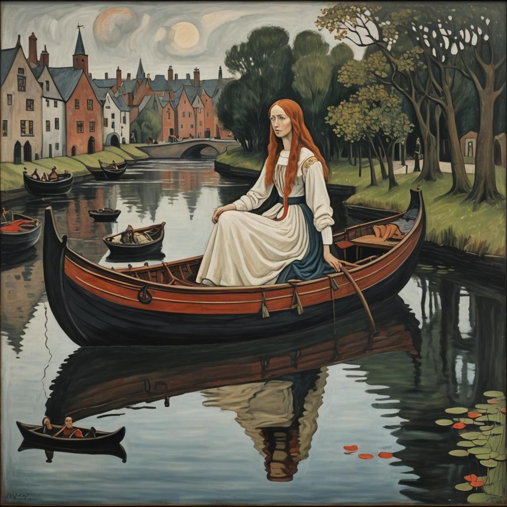Lady of Shalott in Industrial Naive Style