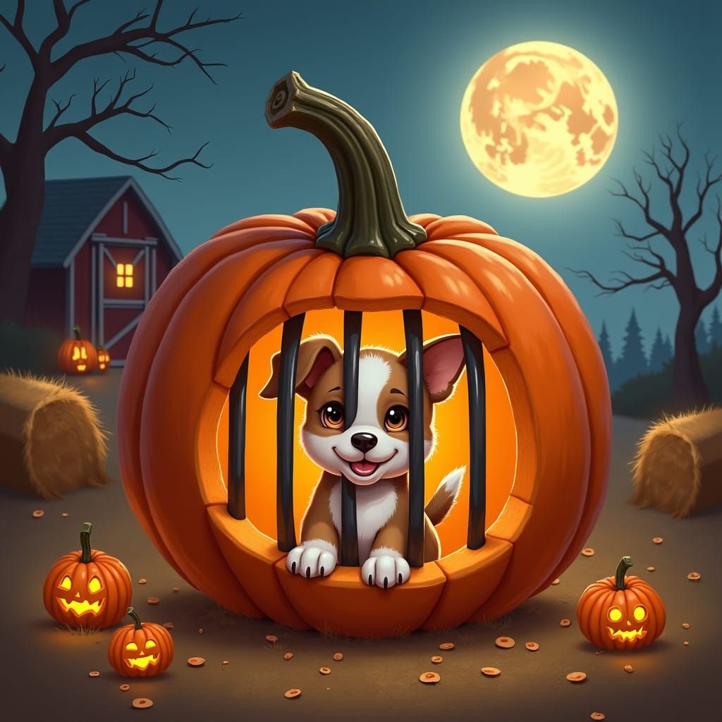 Halloween Puppy in Pumpkin Prison: Anime Style
