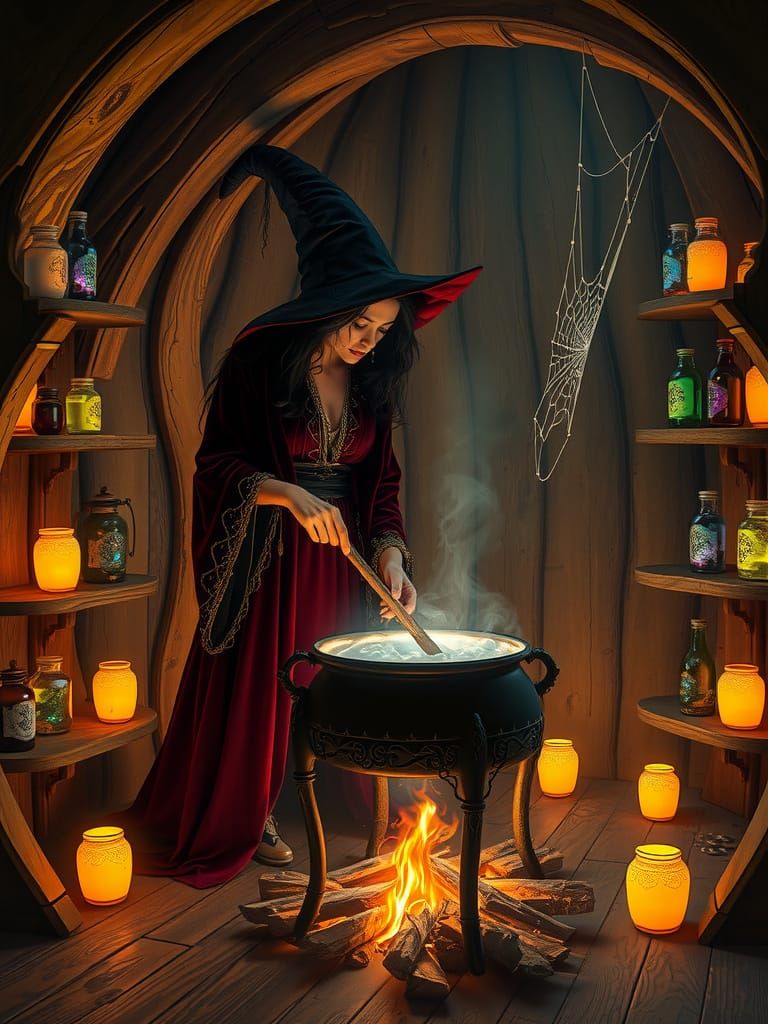 Mystical Witches' Hat Chamber in Whimsical, Hyperrealistic S...