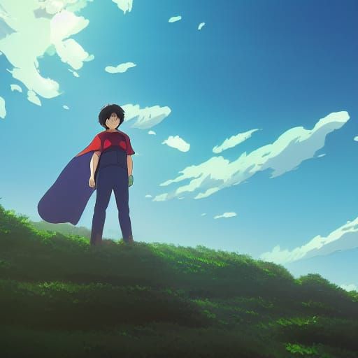 Superhero in Studio Ghibli Anime Style