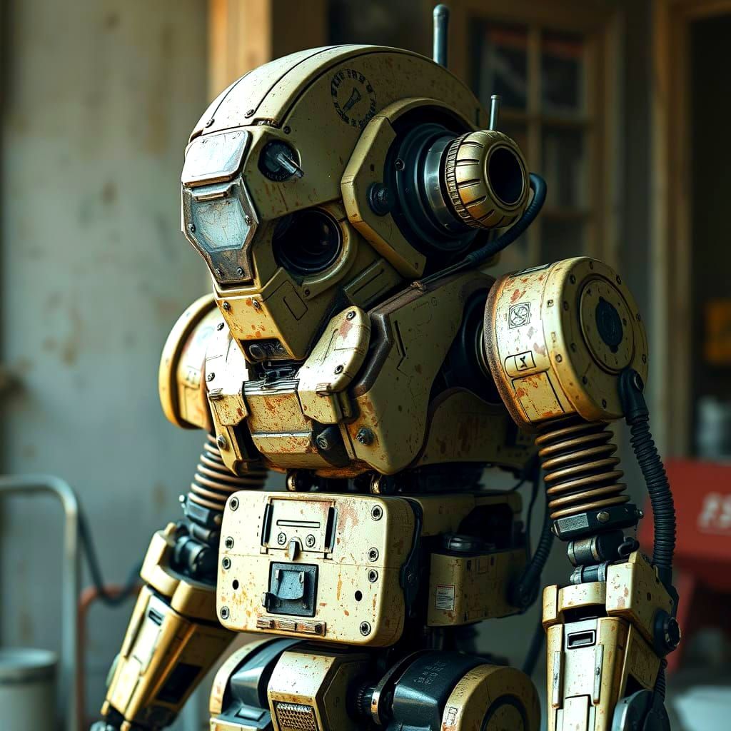 Damaged Cyberpunk Android Combat Robot