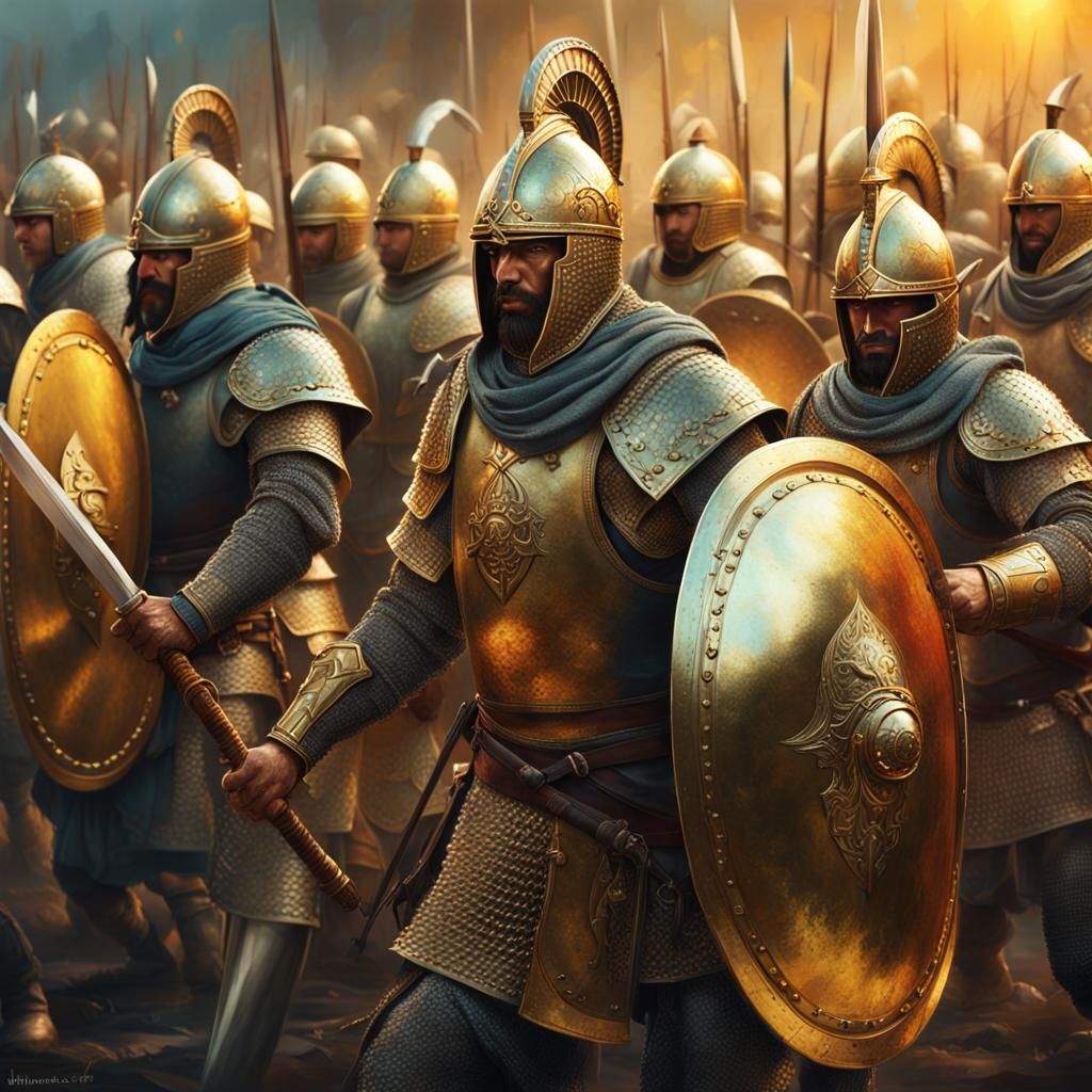 Ancient Army in Gold Armor: Hyperrealistic Concept Art