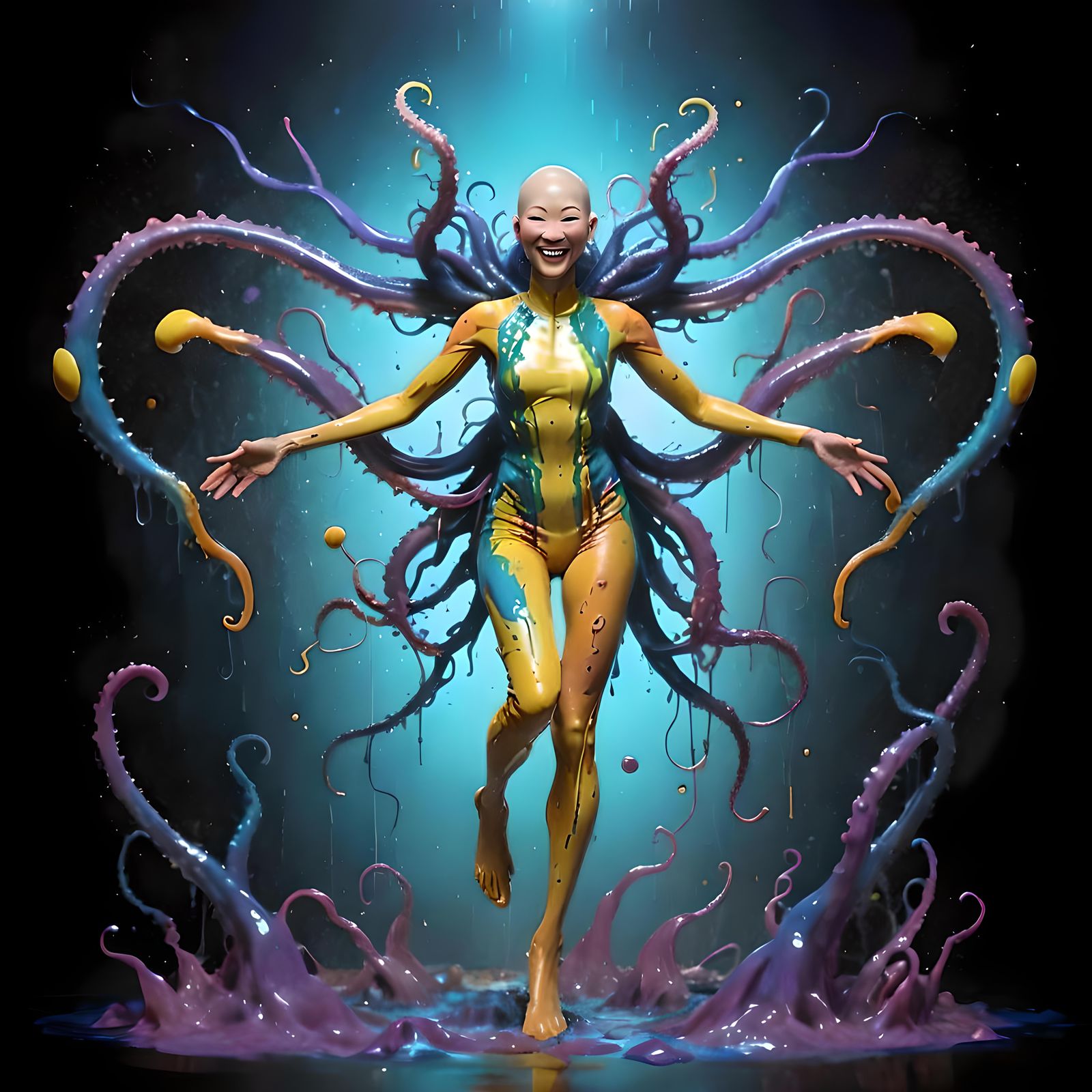 Hyperrealistic Slimy Woman with Tentacles: Concept Art