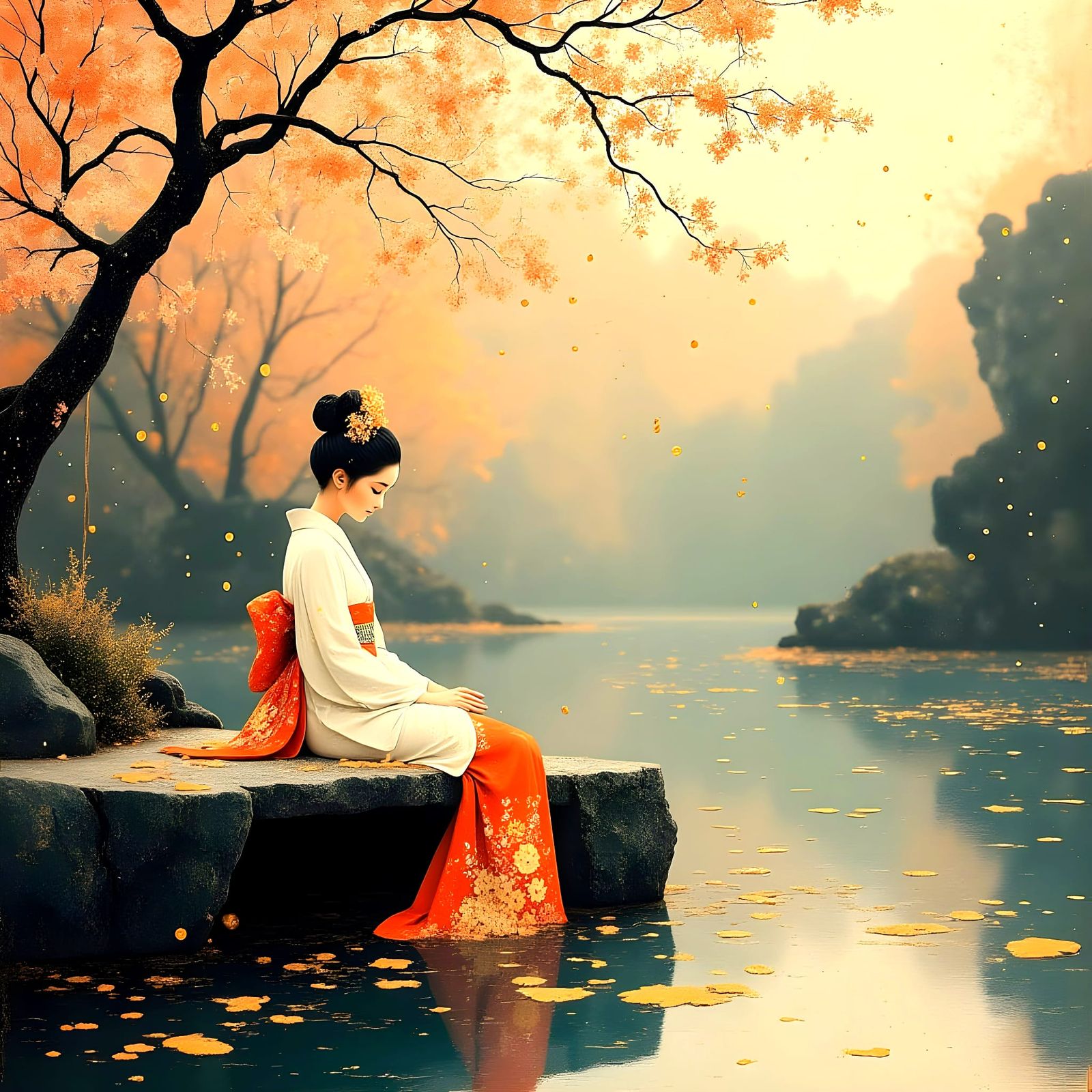 Ethereal Geisha Goddesses in Japanese Zen Garden