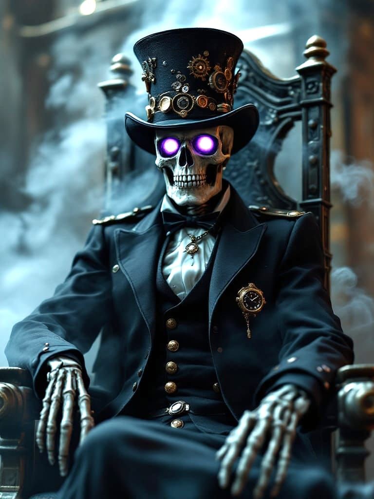 Steam Punk Skeleton King on Throne