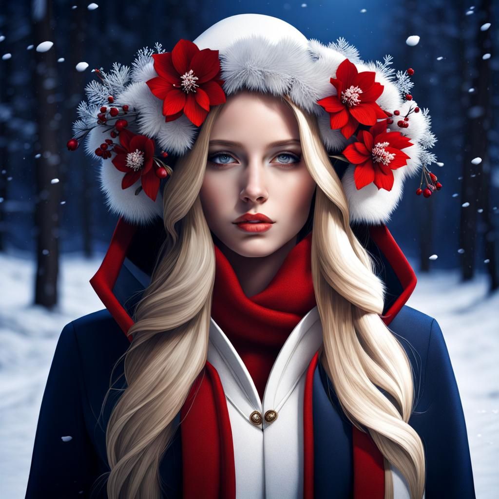 Monochromatic Winter Portrait of a Blond Woman