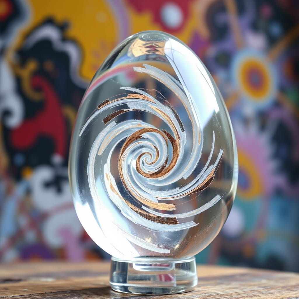 Ethereal Crystal Egg with Shifting Spiral Galaxy
